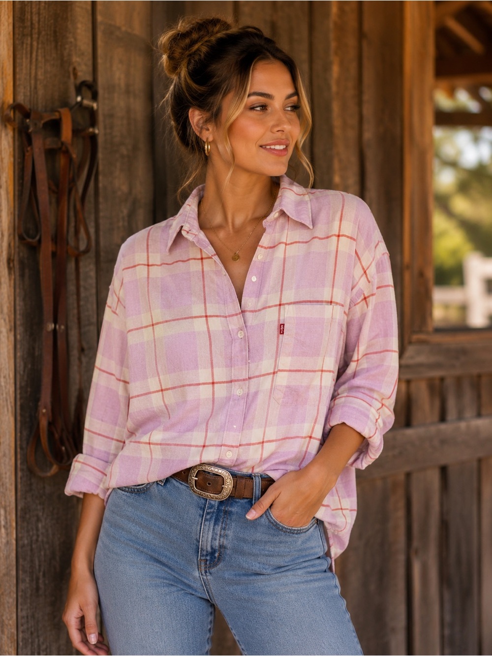 Levi’s Pink Plaid Button Up Shirt Large Cotton Flannel Shacket NWT Women’s